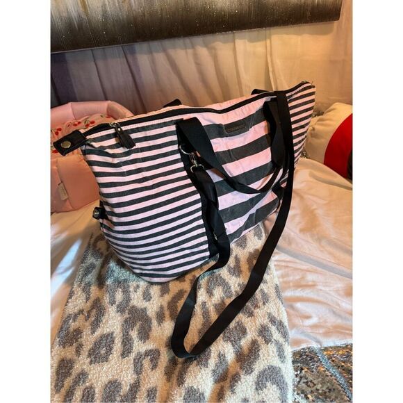 Victorias secret signature stripe pink/black shopper duffle bag fashion - Picture 2 of 8